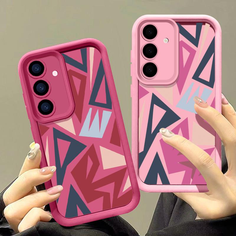 Geometrický Vzor Nárazuvzdorné TPU Pouzdro Pro Samsung S25 Ultra S24 FE S23 A56 A36 A16 A15 A55 A35 Matná Ochrana Objektivu Měkký Silikonový Kryt na Telefon