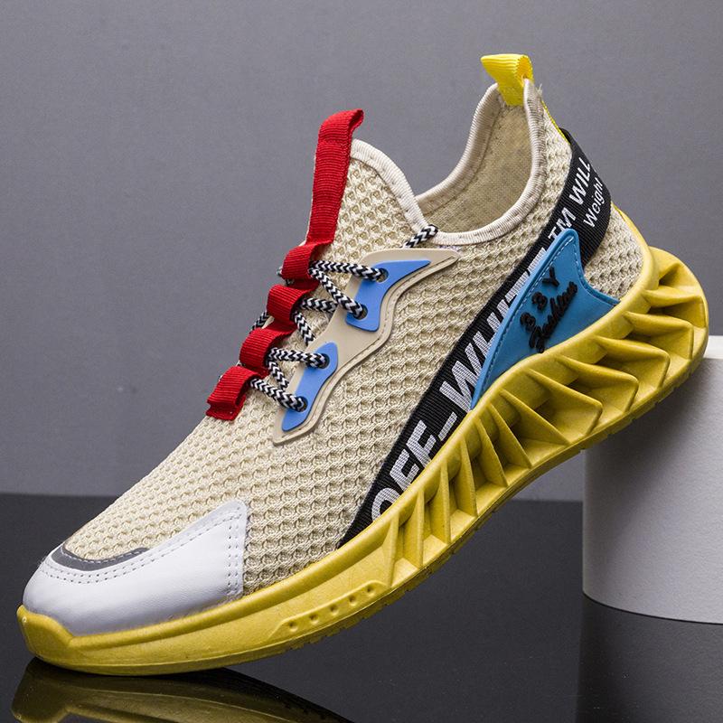 Spring Men's Shoes Lightweight High-elastic Flying Woven Blade Shoes Trendy Color Matching Student Sports Casual Shoes Men