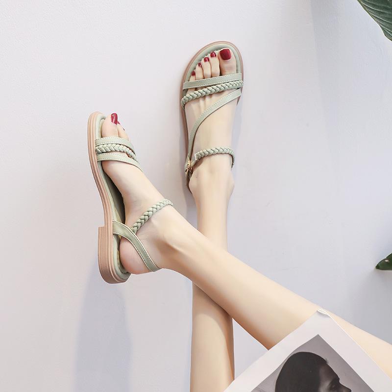 9030-30 Roman Sandals 2025 Internet Celebrity New Versatile Soft-soled Open-toed Flats Beach Shoes