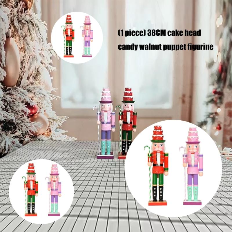 Green And Red Pink Nutcrackers Figurine 38CM Tall Handcrafted Wooden Christmas Ornament For Mantels Shelf Decoration