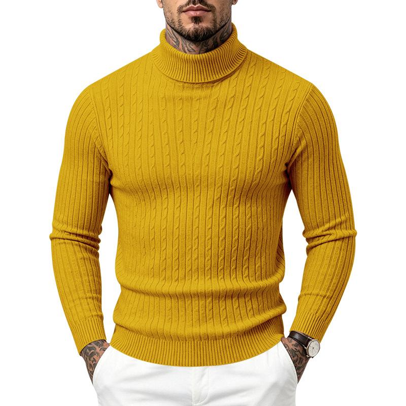 Men's Cable Knit Turtleneck Sweater, High Neck Long Sleeve Chunky Knit Pullover, Winter Casual Warm Knitwear for Men