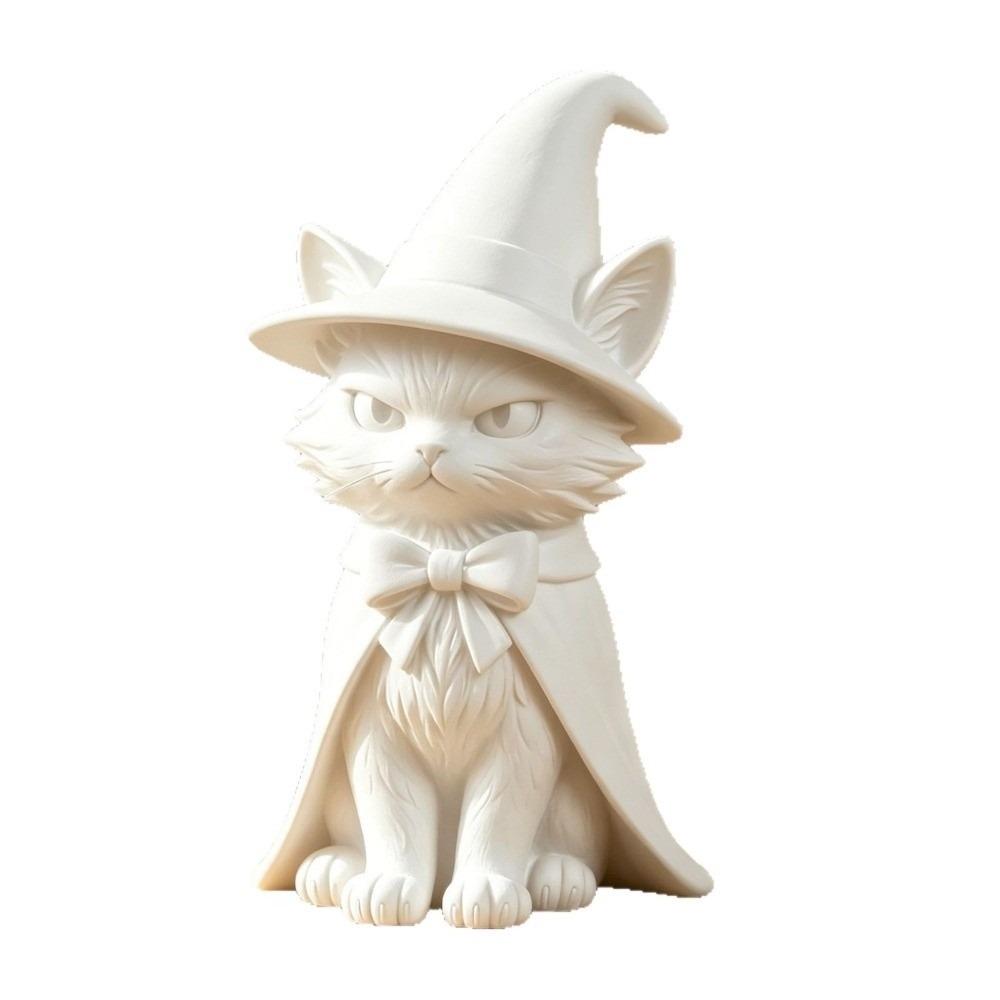 3D Printed Cat Witch Figurine Dark Style Halloween Decorations Cute Cat Statue Home Decor