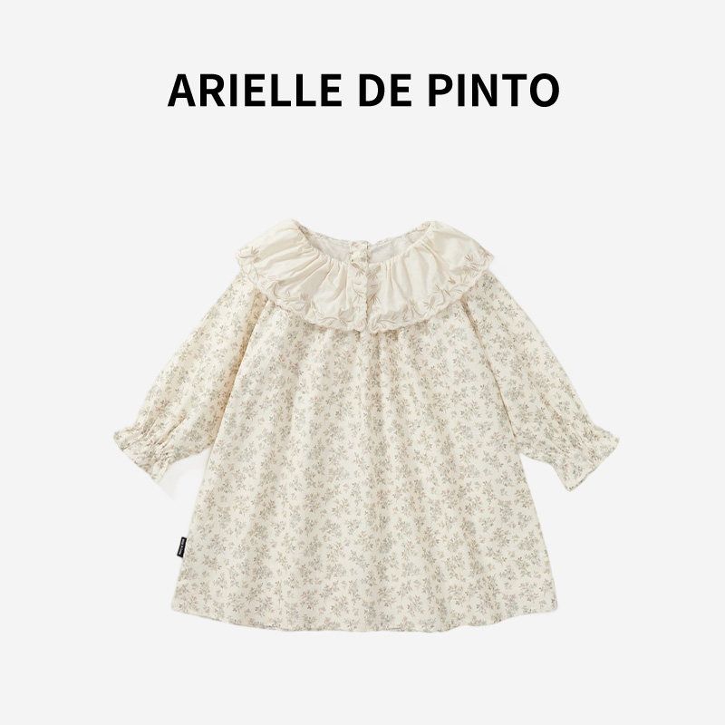 French Arielle De Pinto Girls  Retro Style Dress 2026 Spring and Autumn Style French Lace Collar Floral Pattern Vintage Skirt 90