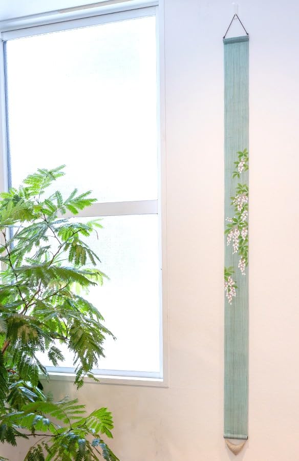 Narrow Tapestry Interior Wall Hanging "Pieris japonica" (Japanese Andromeda) - 100% Linen, Hand-dyed, Tapestry,