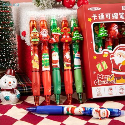 6Pcs Christmas-Themed Acrylic Erasable Gel Pen Quick-Drying Writing Smooth Blue Ink Neutral Pens Student Stationery Gift