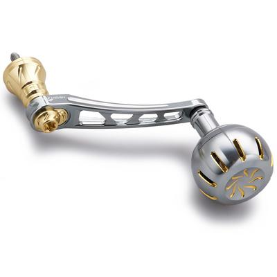 HEIGHTEN 65-70mm Adjustable Reel Handle with 35/38mm Knob for Shimano and Daiwa Spinning Reels, Chrysant Series (Gunmetal & Gold) (760)