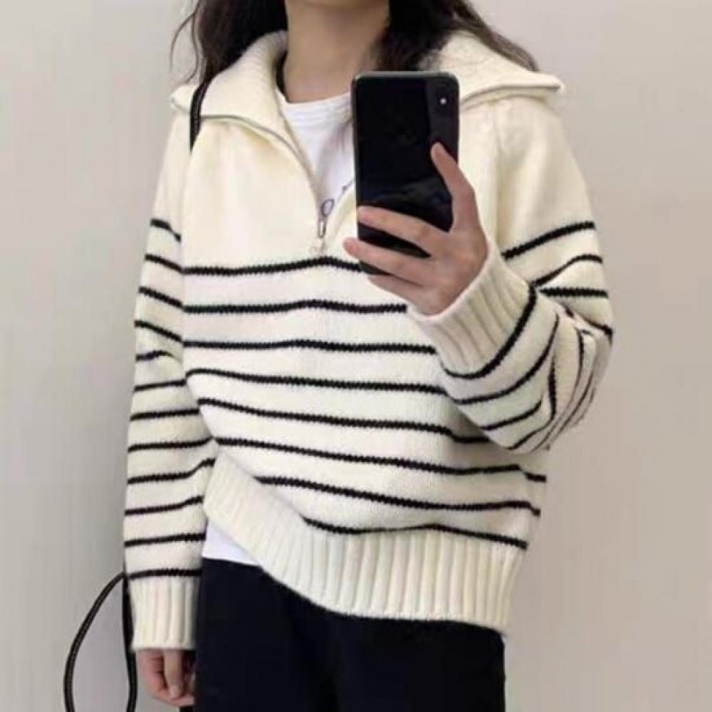 Navava Men Warm Daily Stripe Half Zip Long Sleeve Knit Sweater Nk3446