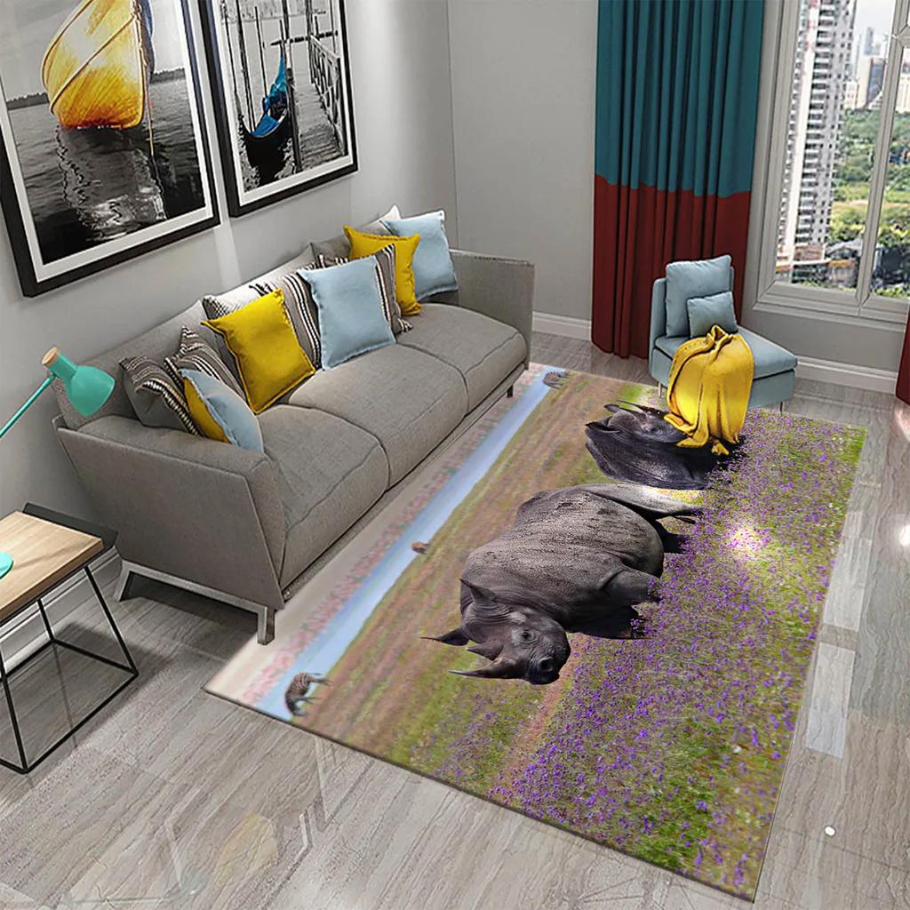3D Rhino Carpet for Bedroom Living Room Decoration Area Mats Outdoor Rug Play Mats Kitchen Bathroom Door Entrance Non-slip Rugs