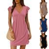 Women V Neck Flutter Sleeve Pleated Solid Color Flowy Long Dress