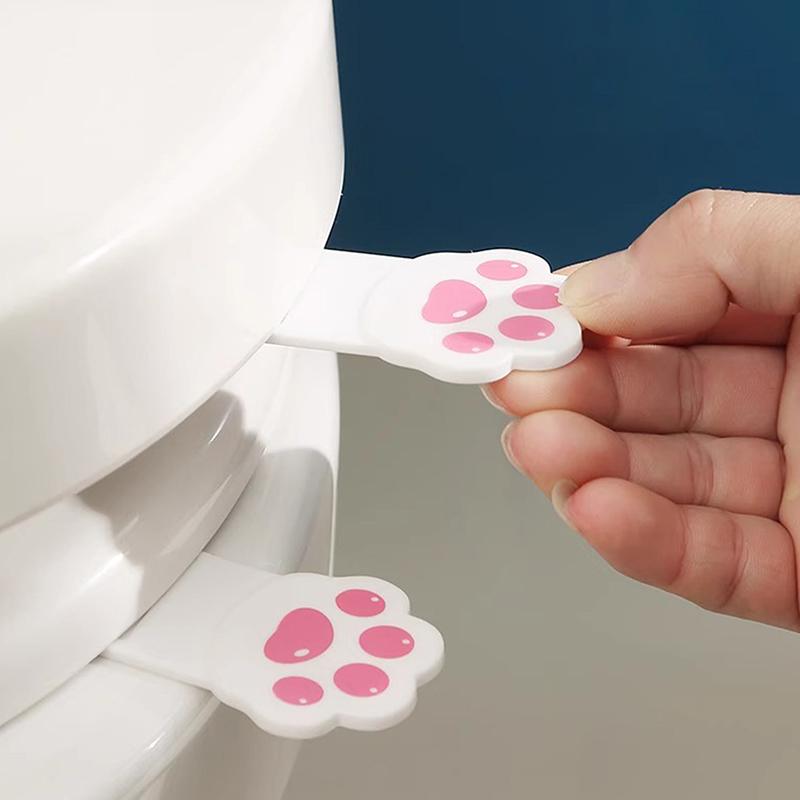 2/4ks Roztomilá kreslená rukojeť na toaletu, Kreativní odstraňovač víka s kočičí tlapkou, Plastový pohodlný odstraňovač vyklápěcího víka