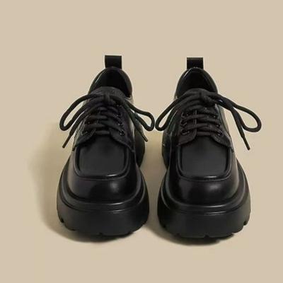 Scarpe in pelle piccola stile college JK da donna autunno nuove con zeppa e lacci scarpe muffin alla moda