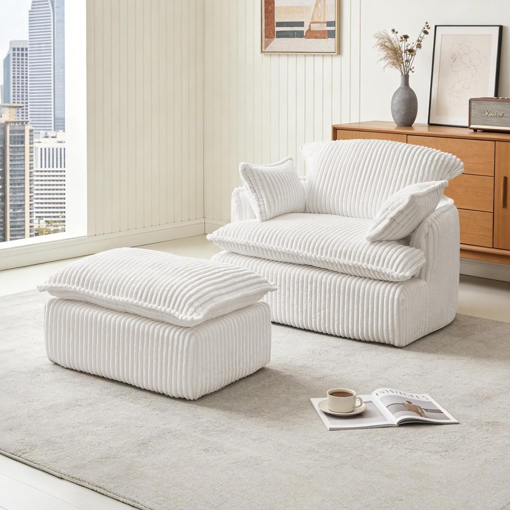 Soft single sofa with backrest and armrests, made of flannel and 30D high-resilience foam
