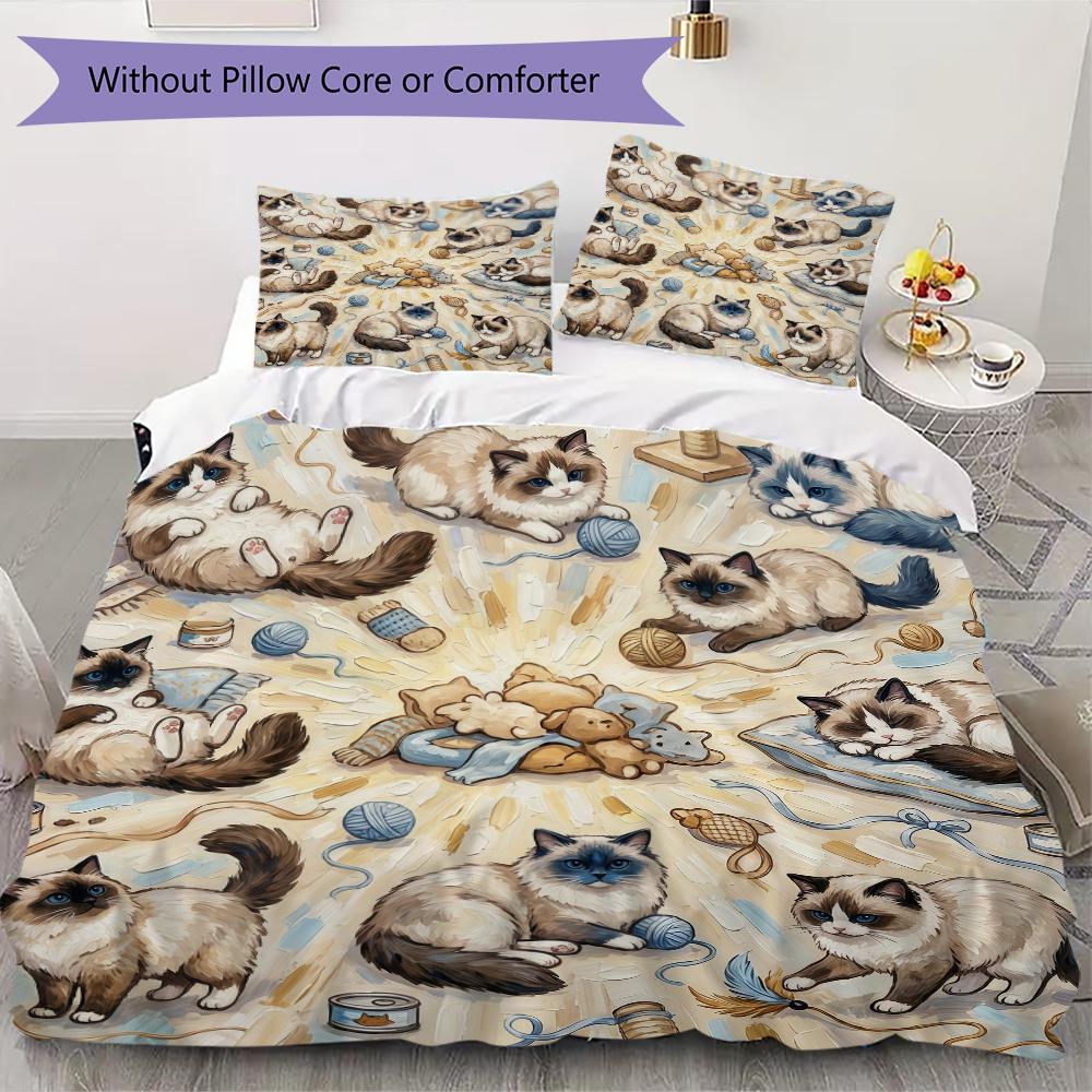 Vibrant Mandala Cats Pattern Bedding uilt Set uilt Cover Pillowcase Home Decoration Birthday Gift (1 * duvet cover + 2 * pillowcase without core)
