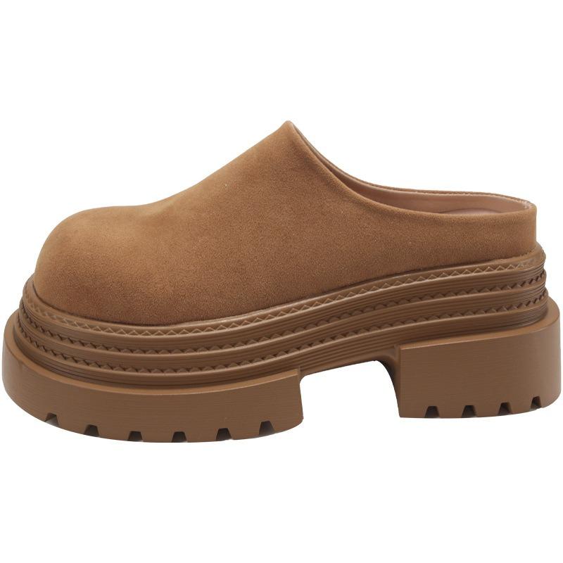 Leather Bag Head Half Slippers Women Wear Spring New Muffin Thick Sole Height Increase Small Women's Shoes
