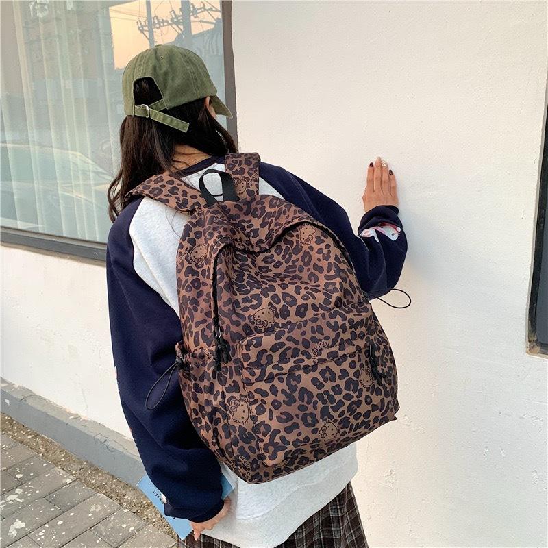 Schoolbag Korean Version Ins Retro Leopard Print Bow Kitten Backpack Female Niche Design Cute Large Capacity Student Schoolbag