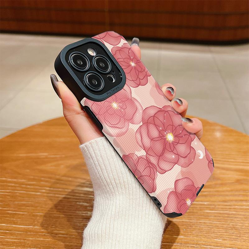 Vertical Grain Floral Printed Leather Soft Silicone Phone Case Back Cover with Camera Lens Full Protection for Samsung