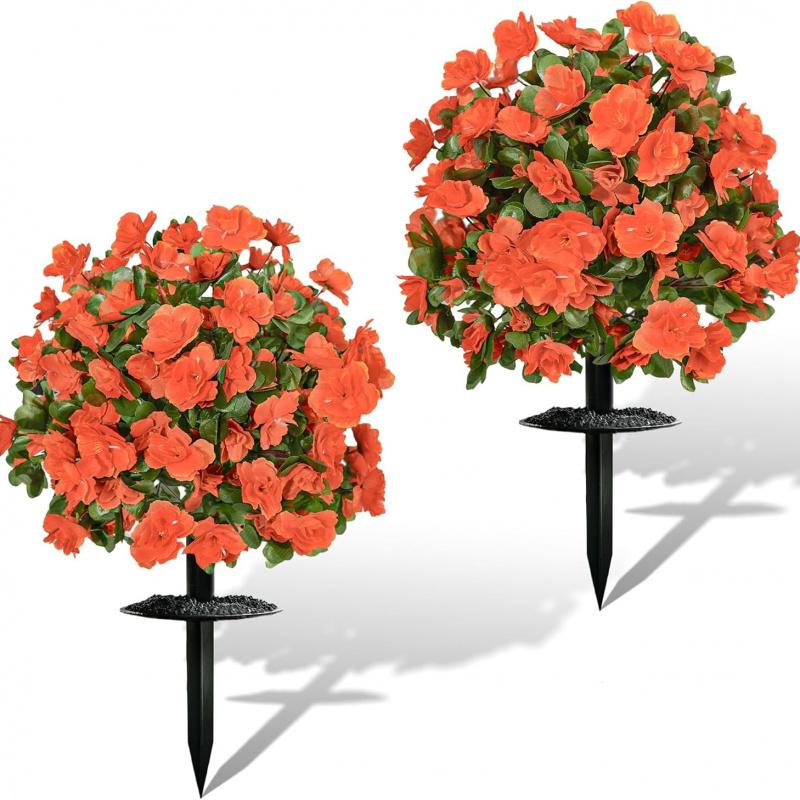 

2pcs Faux Outdoor Plants Fake Plants Artificial Flowers Topiary Balls with Ground Spike for Home Front Porch Patio Garden Decor оранжевый