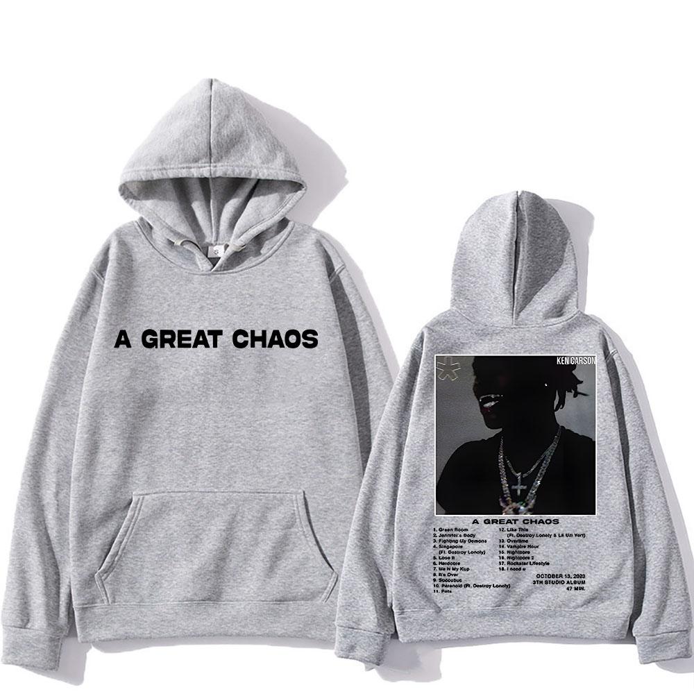 Ken Carson Hoodie A Great Chaos Long-sleeved Casual Fleece Sweatshirt Graphic Printing O-neck Clothing Men Hoody