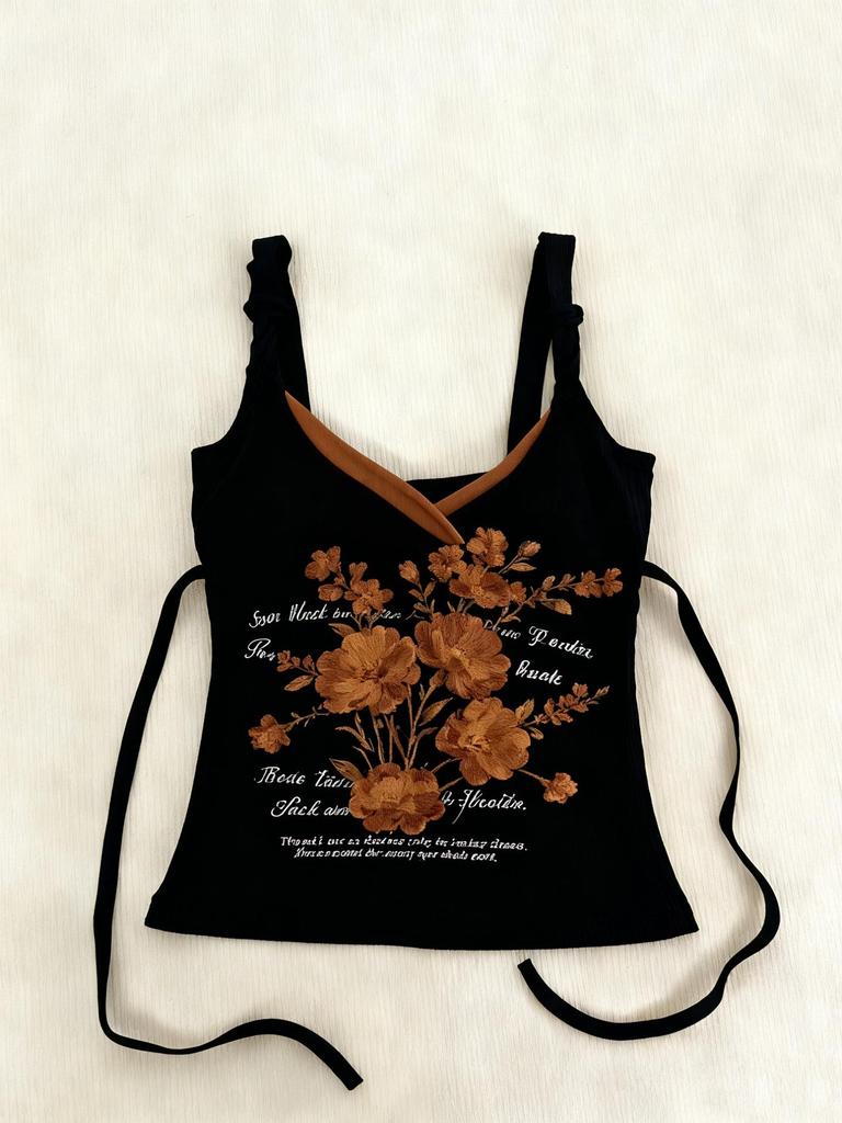 Y2K Spicy Girl Floral V-Neck Long Sleeve Cinched Waist T-Shirt