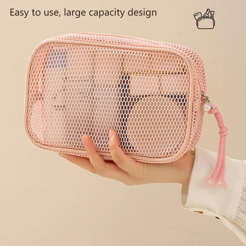 Large Capacity Mesh Cosmetic Travel Bag Dust Resistant Ventilation Portable Toiletry Organizer For Gym And Daily Use