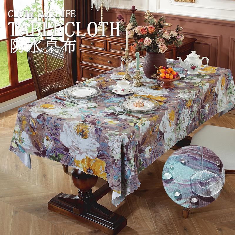Country Retro Oil Painting Big Flower Cotton And Linen Tablecloth Pastoral Table Cloth Coffee Table Cover High-End Tablecloth
