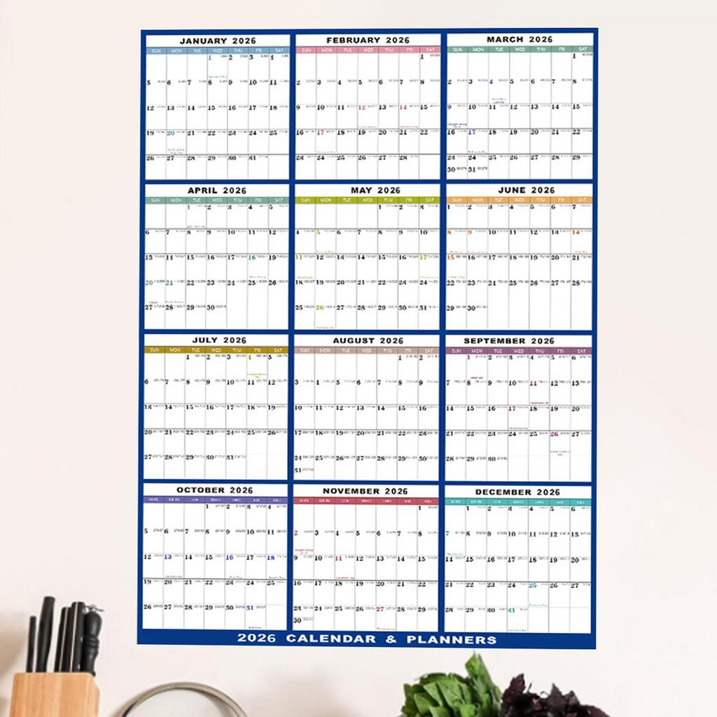 2026 Erasable Large Wall Calendar 24 x 36 in 12-Month Annual Calendar, Double-Sided Erasable Calendar, Work Schedule Planner