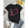 European Size Women's Breast Cancer Awareness T-Shirt with Heart & Ribbon Print Suitable for Cancer Survivors & Supporters