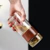Doppelwandige Glas-Kanne, Hitzebeständiges Teekännchen mit Sieb, Glas zur Trennung von Tee und Wasser, Transparente Holzmaserung Teetassen 300ml