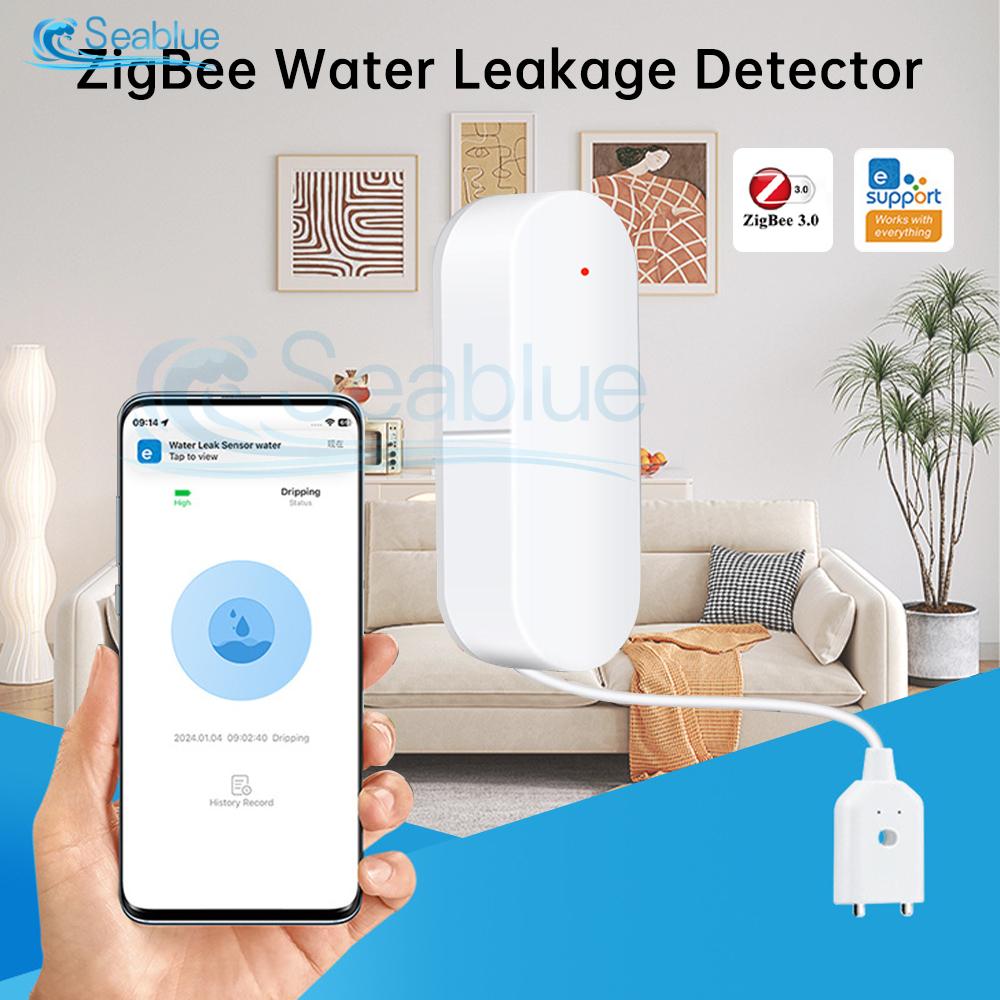 eWelink Zigbee Water Leakage Sensor Remote Monitor Flooding Sensor Tuya Waterproof Water Leak Detector Overflow Alert Smart Home