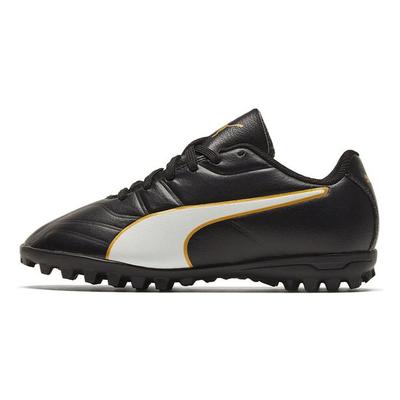 Classico Synthetic Leather Round Toe Lace-Up Low Top Soccer Shoes Kids Soccer Shoes Black White Gold 105017-01