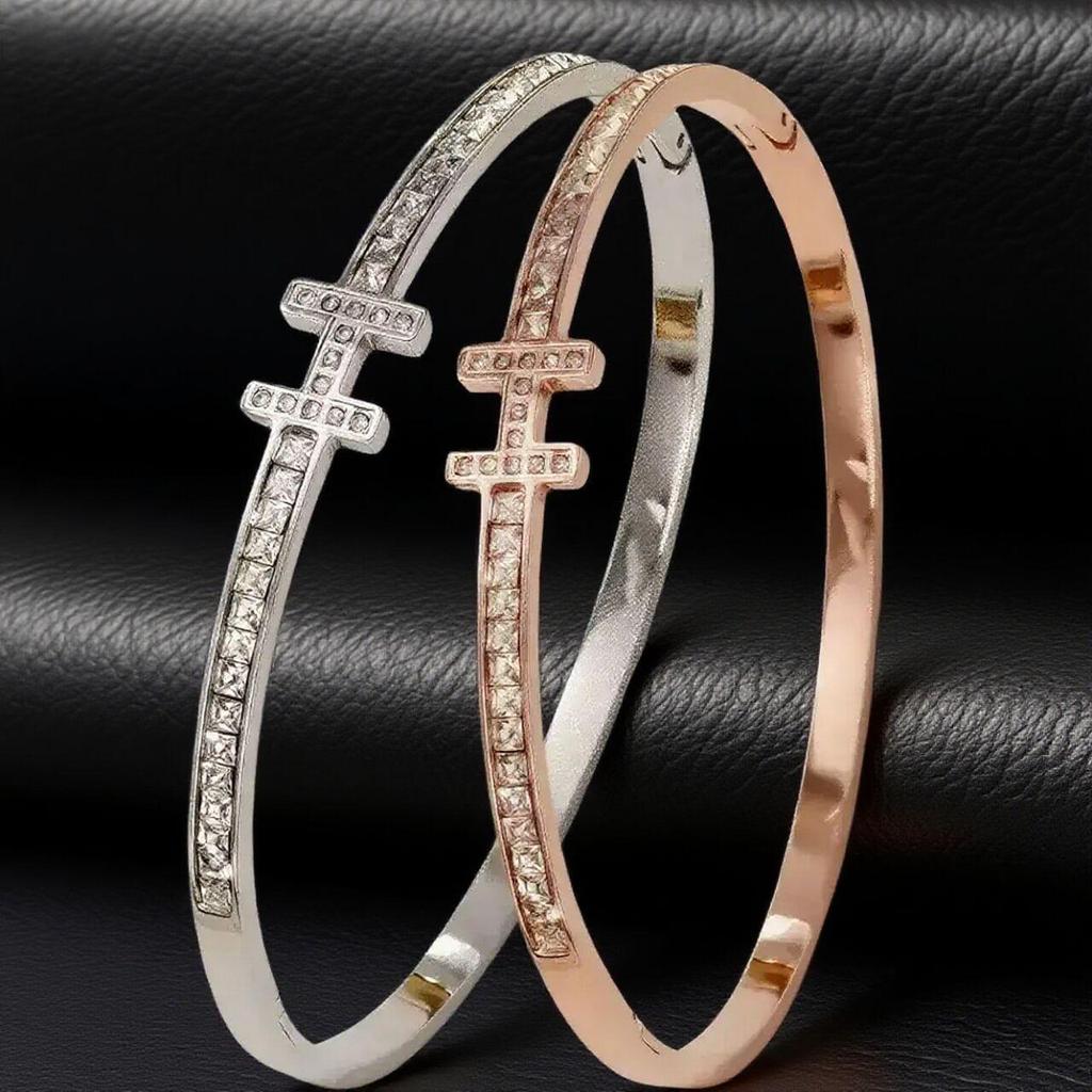 Damen Farbechtes H-förmiges Titanstahl Diamant Armband - Vielseitiger Leichter Luxus