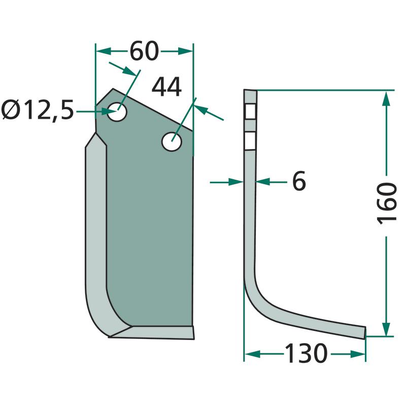 Right tiller knife 160x60x6mm for AGRITALIA CARRARO CRR-03R GRANIT