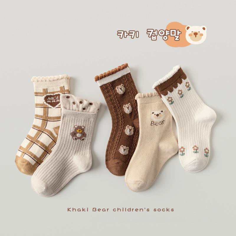 Children Socks Kids Girls Paisley Cartoon Bear Pattern Infant Toddler Socks Little Baby Cotton Socks Autumn Winter