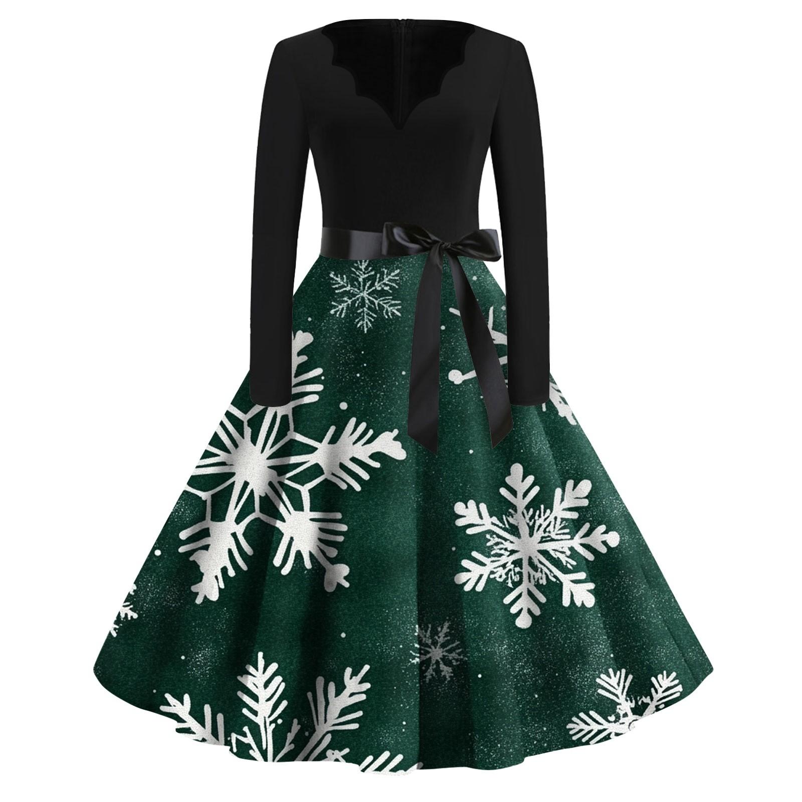 Женские модные повседневные тонкие рождественские платья с длинным рукавом с v-образным — фото 6