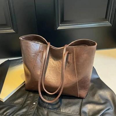 Borsa Retro in PU per Donna Borsa a Spalla Solida alla Moda Texture di Alta Gamma e Versatile Borsa Tote da Pendolarismo