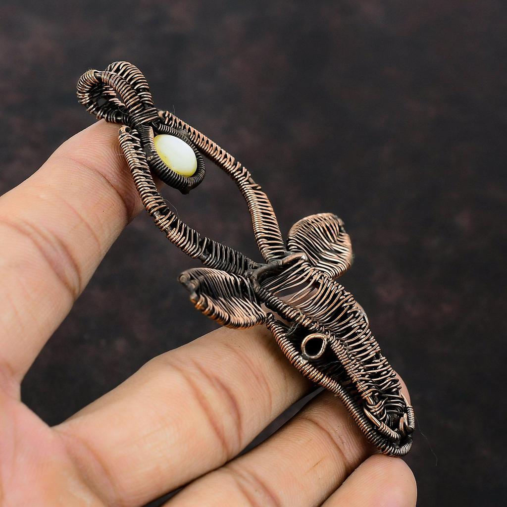 Mother Of Pearl Pendant Copper Wire Wrapped Gemstone Pendant Bull Face Jewelry Handmade Pendant Brand New Pendant Wire Wrap Jewelry For Gift
