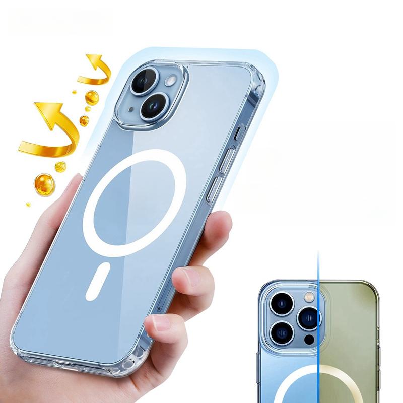 TPU+PC Case for iPhone 16 15 Pro Max 14 Plus 13 Transparent Magnetic Wireless Charge Shockproof Clear Cover for Iphone 15pro
