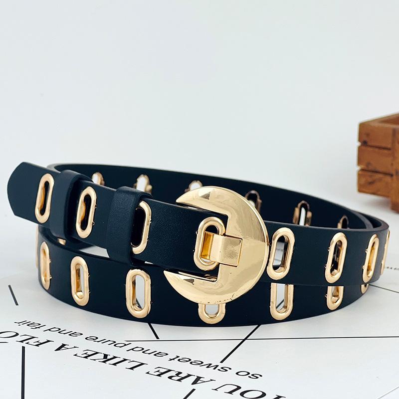 Pu Womens Leather Belt With Hollow Design And Alloy Closure For Casual Attire