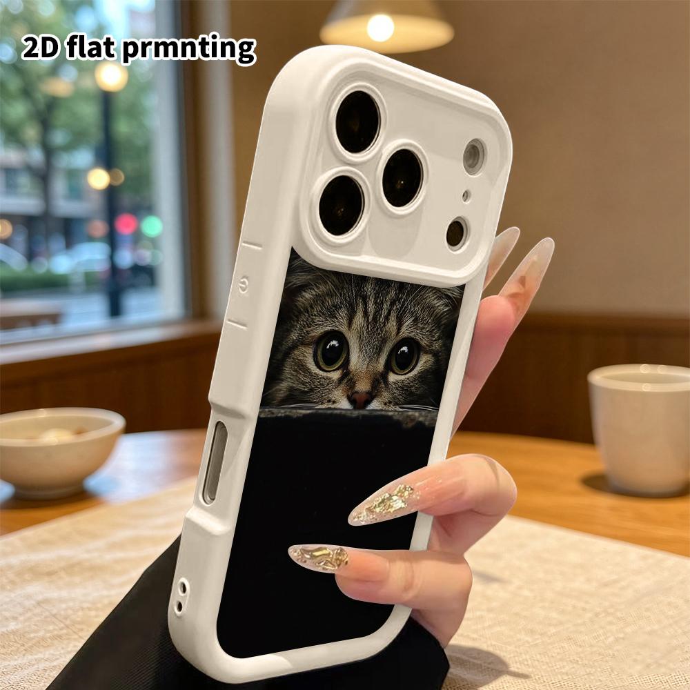 Phone Case: 2D flat, fits iPhone 18 17 16 15 14 13 12Pro, peeking tabby cat, perfect Christmas and Halloween holiday gift