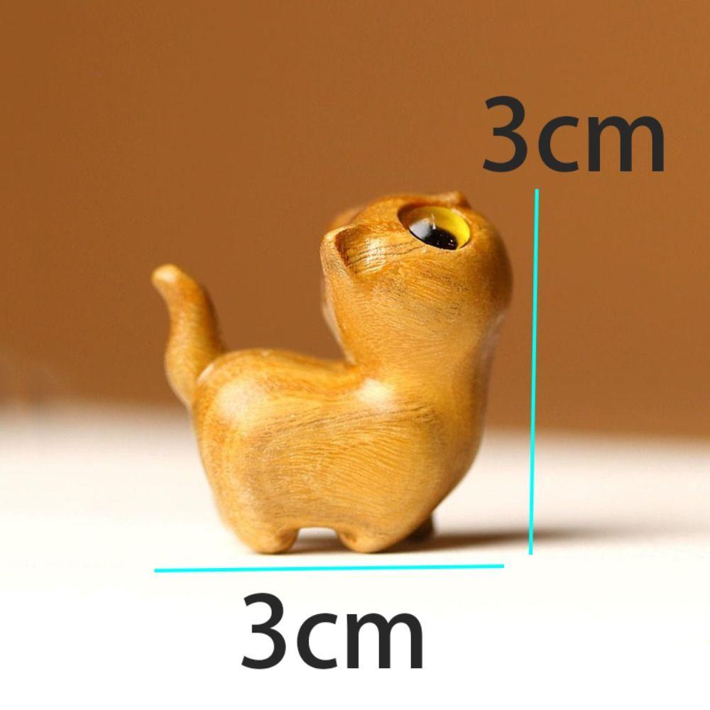 Sandalwood Cat Desktop Figurine Kawaii Animal Sculpture Office Figurine Animal Doll Toy  Home