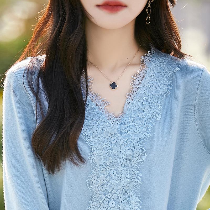 Women's Wool Sweater Qinghe Cashmere 50% Silk 50% Wool Autumn and Winter Wool Cardigan Soft and Warm