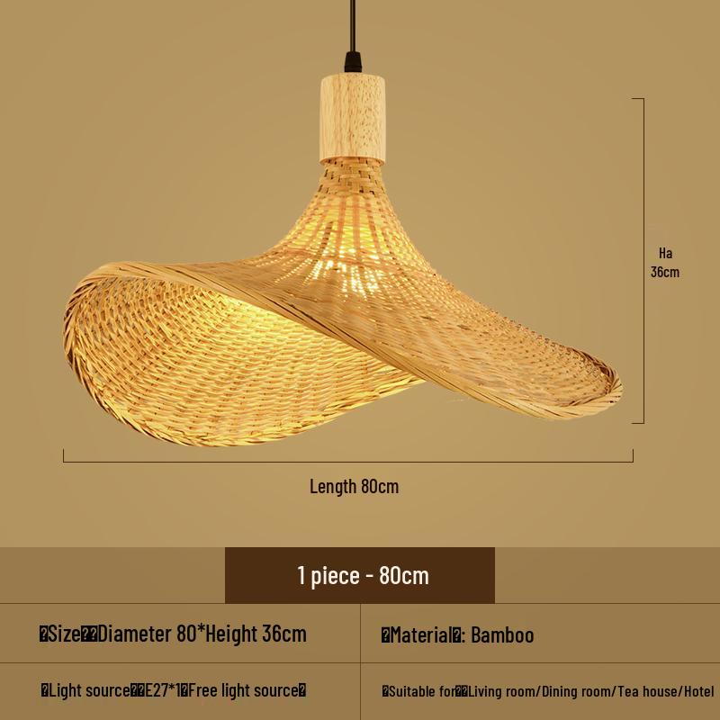 Bamboo Woven Pendant Light - Japanese Lantern for Dining, Restaurant, or Tea Room. Rattan Straw Hat Lampshade with New Chinese Art Design.