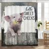 Pink Pig Shower Curtain, Lovely Animal Piggy Bath Curtain Western Animals Bathroom Decor Romantic Rose Flowers Bathroom Curtain
