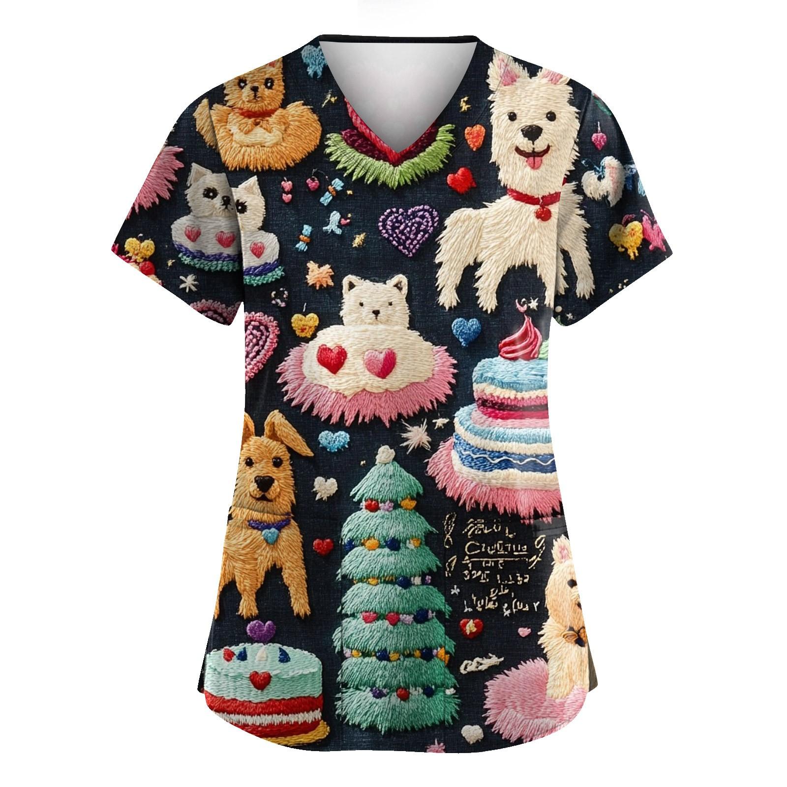 

Женская униформа с принтом ко Дню святого Валентина, рабочая униформа с V-образным вырезом и карманами, защитная униформа M хаки