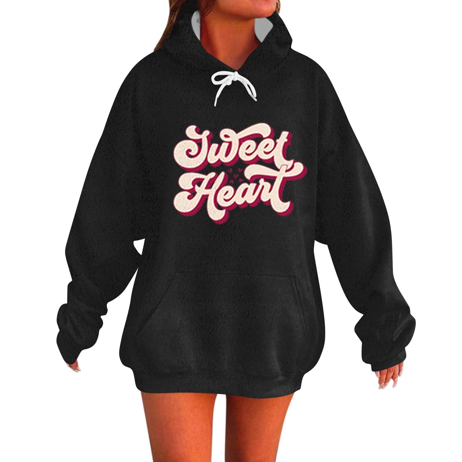 

SWEET HEANT Женская модная повседневная кофта с длинными рукавами и капюшоном с принтом ко Дню святого Валентина XXXL чёрный