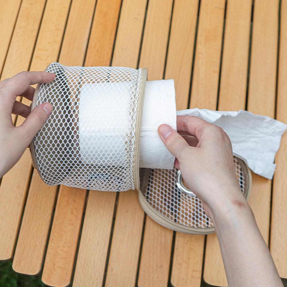 Outdoor Mesh Net Roll Toilet Paper Holder Portable Hanging Storage Bag for Camping  Picnic Emergency Bath Tissue Dispenser