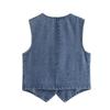 2025 Summer Women's Casual Denim Vest and High Waist Skirt Set with Lapels
