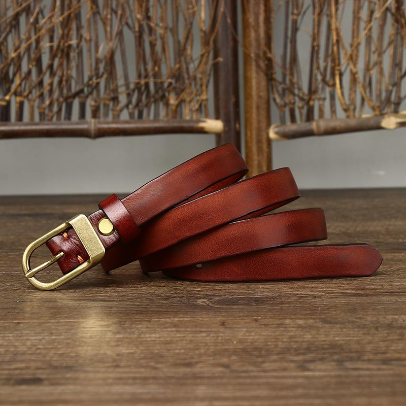 1.8Cm Wide Retro Old Decorative Thin Belt Women'S Genuine Leather Pure Cowhide Fashion Trend Versatile Women'S Narrow Belt