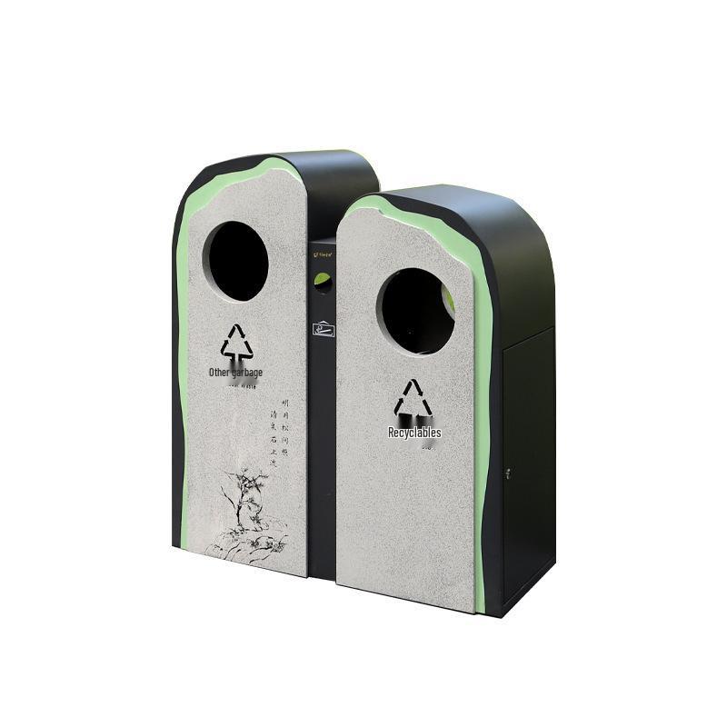 Outdoor Imitation Stone Trash Can with Stainless Steel Shell for Parks and Scenic Areas