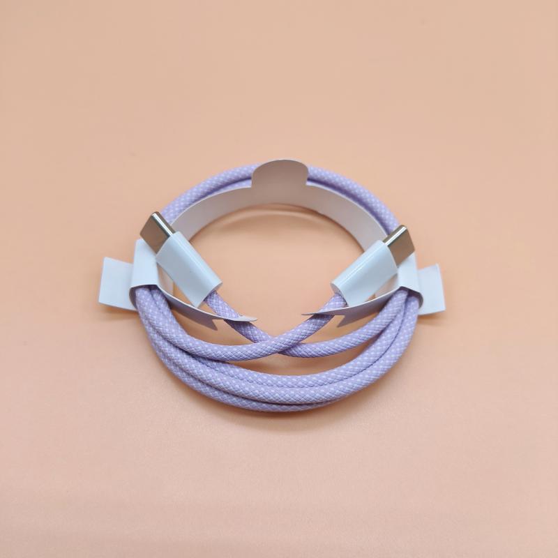Dual-Head Type-C Male-to-Male Braided Laptop Charging Cable: 15W True PD Fast Charging Compatible.